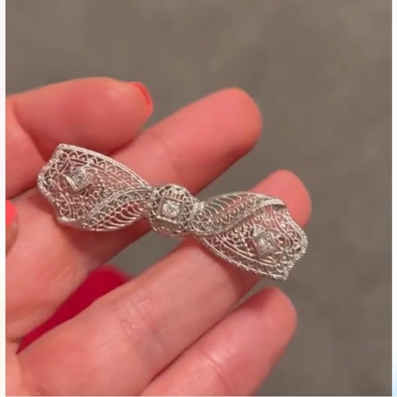 Vintage Converted 14KT White Gold Diamond Pendant - Picture 6 of 15